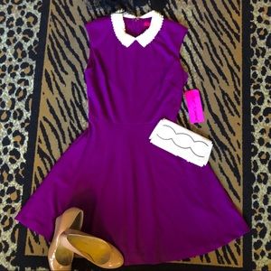 NWT Betsey Johnson purple skater dress w/ pearls